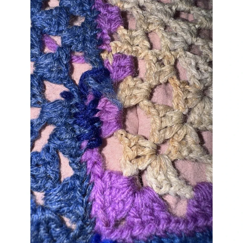 Vintage Granny Square Afghan Blanket Crochet Bohemian throw 68x52